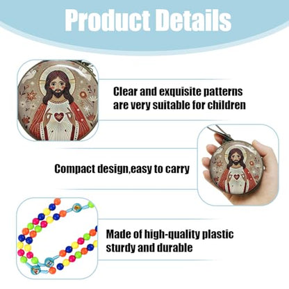 Rosary Beads Rosarios Catolicos, Colorful Plastic with Blue and Red Pendant Crosses, Pocket for Women with Rosary Box, Baptism Easter Gifts - color: Blue, style: E