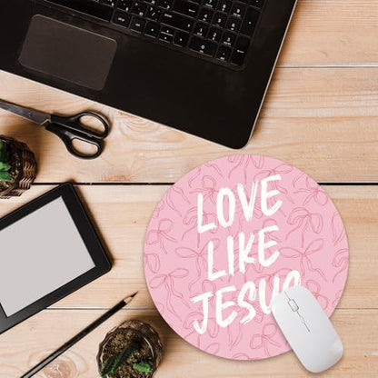 Pink Bow Christian Round Mouse Pad, Jesus Christian Scripture Quote - color: Jesus