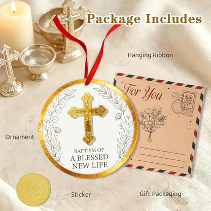 FaCraft Christian Baptism Gifts for Boys, Girls, Adults, Women, Men - God Bless Baptized Ornament 2026 Religious Catholic Cross Christening Gift for Baby Boy Girl Godson Goddaughter - First Communion - color: 1-5 Christian Baptism Gift