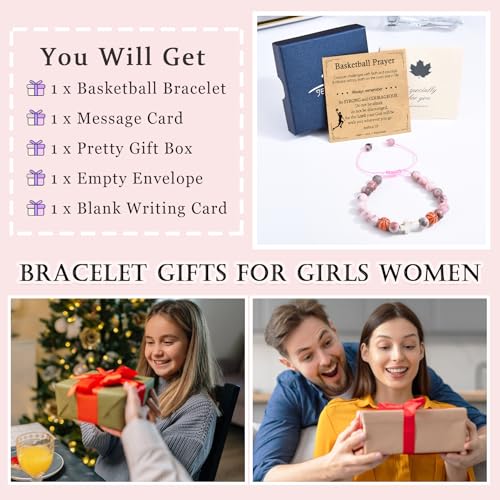 Baseball/Basketball/Soccer/Softball/Volleyball Bracelet for Girls Women- Cross Charm Beaded Bracelets, Christmas Birthday Easter Graduation Gifts for Daughter Granddaughter Niece Sister Coach - style: Basketball