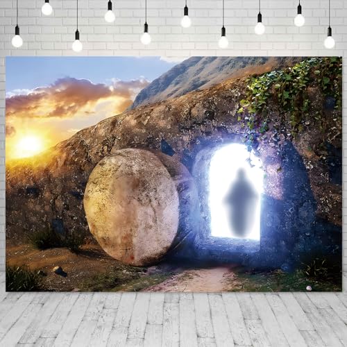Easter Resurrection Backdrop 7x5ft Fabric Christian Religious Empty Tomb Scene Photography Background for Church Studio Photo Booth Props - color: Easter Tomb 02, size: 7x5ft