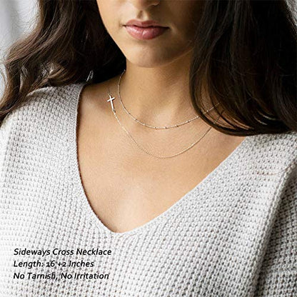 M MOOHAM Cross Necklace for Women Girls, Dainty 14K Gold Plated Cross Pendant Necklace Sideways Cross Choker Layered Necklaces for Women Girls - color: Sideways Cross Silver