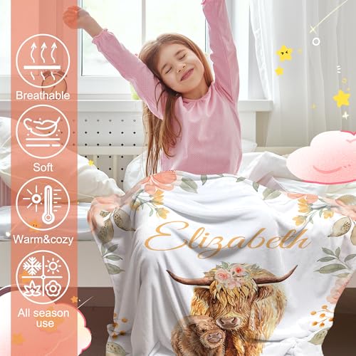 Personalized Baby Highlander Cow Blanket for Girls with Name - color: Highlander Cow