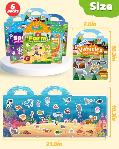 Zartores 6 Pack Jelly Reusable Sticker Book, Stickers for Kids