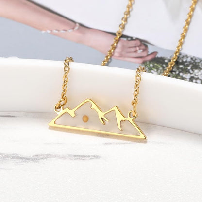 Mustard Seed Necklace - Rectangle, Round, Mountain, Hill Christian Faith Geometric Religious Inspirational Gift With Message Card - color: Gold, style: Mountain