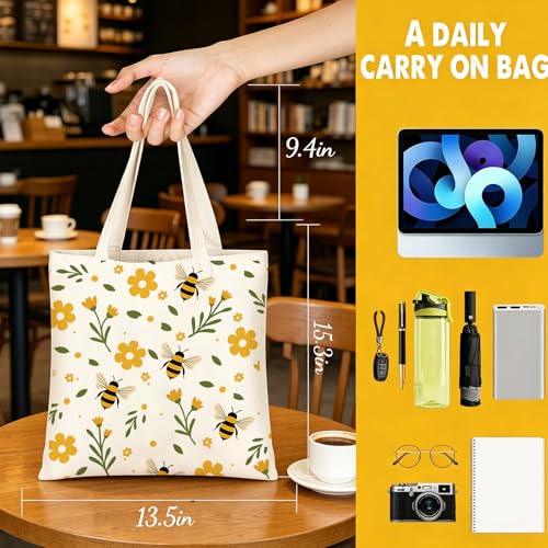 DHQH Canvas Aesthetic Tote Bag for Women, Cute Reusable Printed Cloth Bags with Makeup Bag for Shopping Grocery Travel Beach - style: Beer- Bag