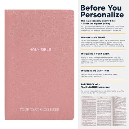 Personalized NKJV Small Print Bible for Women, Name Engraved, Standard Size - color: Pink, style: New King James Version