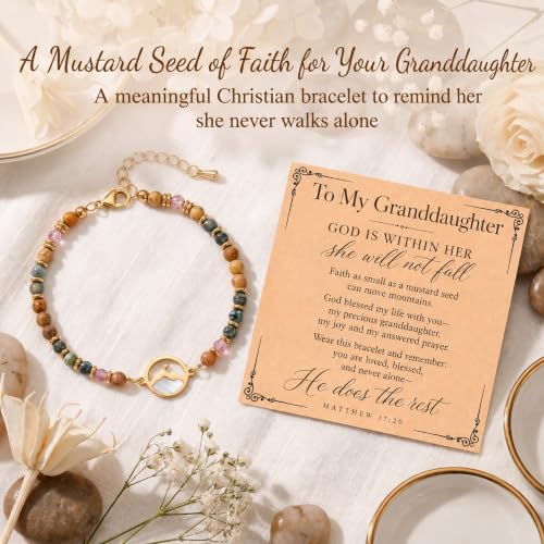 Gold Mustard Seed Bracelet for Teen Girls and Women, Faith Can Move Mountains Christian Jewelry, Inspirational Religious Gift for Her - color: Granddaughter