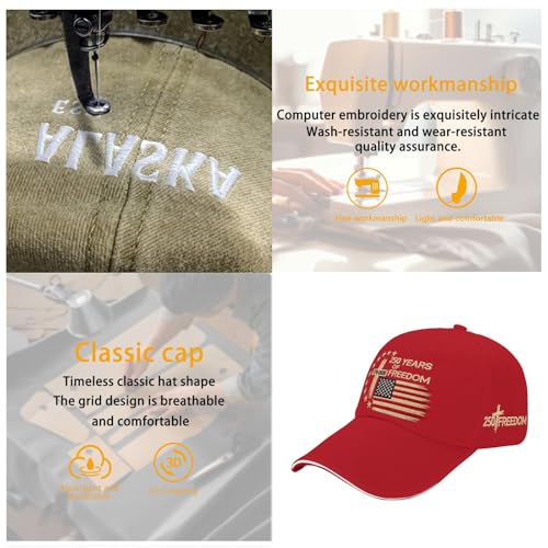 US 250 Years Freedoms 1776-2026 250th Birthday Embroidered Hats Garde Cap for Him - color: 250th Anniversary Us 250 Year American Patrioticred1