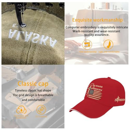 US 250 Years Freedoms 1776-2026 250th Birthday Embroidered Hats Garde Cap for Him - color: 250th Anniversary Us 250 Year American Patrioticred1