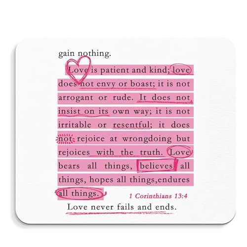 1 Corinthians 13 Decor Mouse Pad - Pink Inspirational Christian Preppy Office Desk Mousepad, Pink Positive Bible Verse Decor, Christian Preppy Gifts, Coworker Gifts, 9.5x8 Inches(Love Never) - color: Love Christian