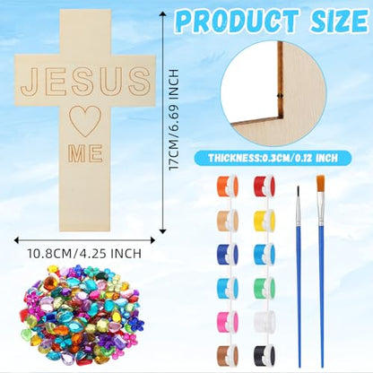 Blueweenly 20 Pcs DIY Wood Cross Crafts for Kids Sunday School Vacation Bible School Supplies Jesus Love Me Religious Christian Craft with Stickers Paint Unfinished Cross Gift for Church
