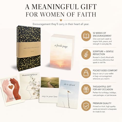 52 Bible Verse Cards with Wooden Stand in Gift Box - Christian Encouragement & Affirmation Scripture Cards - Daily Inspirational Prayer Cards for Women - Spiritual Devotional Gift with Gold Foil Accents - color: 52WEEK