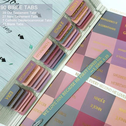 Vorscrin-Laminated Bible Tabs for Women and Men, Gold Foil Lettering Design, Reposition and Large Print Stickers, Bible Study Supplies, 90 Chapters Labels for Easy Navigation(Dusty Rose) - color: Dusty Rose