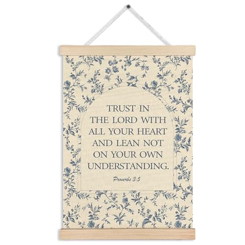 MKIJUHB Vintage Blue Floral Christian Scripture Wall Art Decor, Trust in the Lord with All Your Heart Bible Verses Framed Hanging Canvas Prints for Home Church Prayer Room Wall Decorations, 12x16 Inch - color: Christian Canvas wall art decor 09