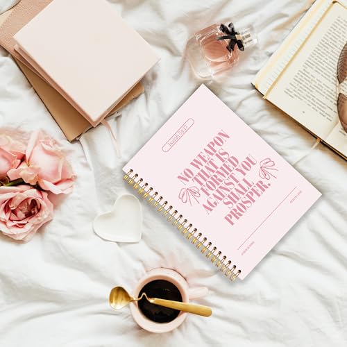 Preppy Christian Journaling Notebook, Isaiah 54:17 Bible Notebooks for Note Taking, Scripture Journals for Writing, Prayer Journal for Woman, Coquette Religious Spiral Notebook 5.5x8.3 Inch - color: 54:17
