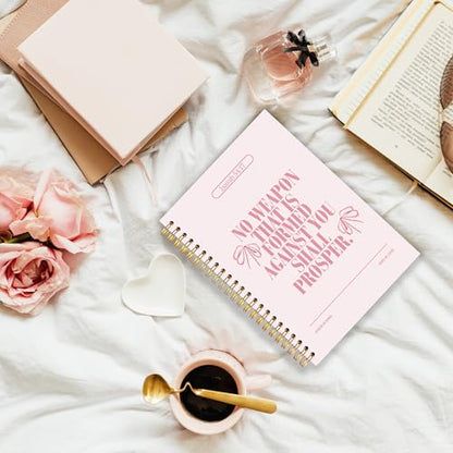 Preppy Christian Journaling Notebook, Isaiah 54:17 Bible Notebooks for Note Taking, Scripture Journals for Writing, Prayer Journal for Woman, Coquette Religious Spiral Notebook 5.5x8.3 Inch - color: 54:17