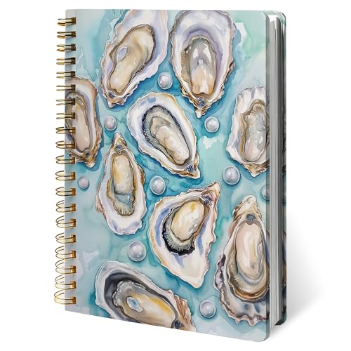 Coastal Beach Oyster Notebook Journal, Oyster Lover Gifts Notebooks for Work, Beach Themed Gifts, Coastal Ocean Pearl Shell Journal, Hardcover Spiral Notebook 5.5x8.3 Inch - color: Color-5