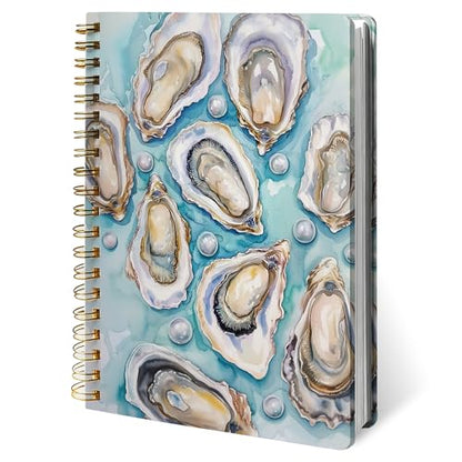 Coastal Beach Oyster Notebook Journal, Oyster Lover Gifts Notebooks for Work, Beach Themed Gifts, Coastal Ocean Pearl Shell Journal, Hardcover Spiral Notebook 5.5x8.3 Inch - color: Color-5