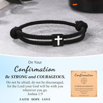 UNGENT THEM Cross Bracelet for Teen Boys Men, Christian Gifts with Card - style: Confirmation&Boys