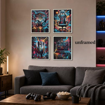 SHRNGCK Game Room Posters Set of 6 Retro Video Game Setup Wall Art Neon Gaming Gamepad Canvas Painting Prints for Teen Boys Room Bedroom 12x16 Unframed - color: Game, size: 16"L x 12"W