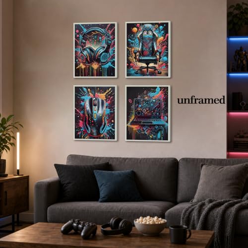 SHRNGCK Game Room Posters Set of 6 Retro Video Game Setup Wall Art Neon Gaming Gamepad Canvas Painting Prints for Teen Boys Room Bedroom 8x10 Unframed - color: Game, size: 10"L x 8"W
