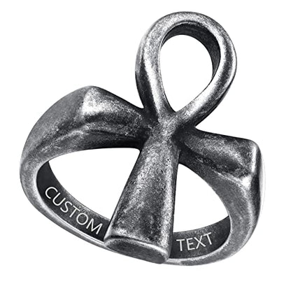 ChainsProMax Can Engrave Men Ancient Egyptian Eye of Ra Ankh Cross Ring, Size #7-#14, Stainless Steel/Gold Plated/Black (Send Gift Box) - color: Engrave-ankh cross-grey