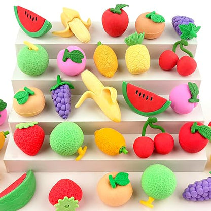 30 pcs Fruit Erasers for Kids Desk Pet Classroom Prizes,3D Take Apart Pencil Erasers Cute Puzzle Erasers for Kids Class Treasure Box,Game Rewards,Party Favors - color: Fruit-30