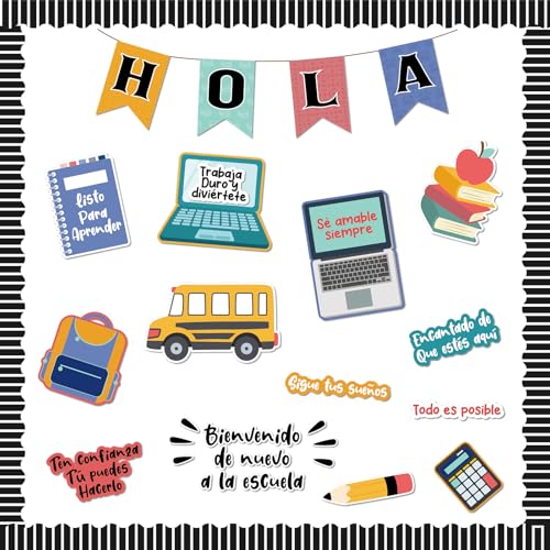 Sayglossy 55 Pcs Spanish Classroom Bulletin Board Decor Set, Back to School - style: Spanish Back to School