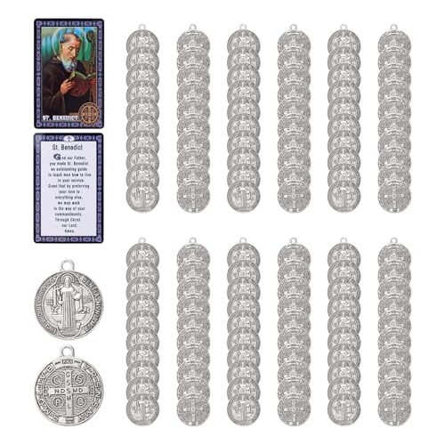 Brilucky 120 Pcs St Benedict Medals,Catholic Saint Benedict Medal for Jewelry Pendant Rosary Parts Making Supplies,Religious Metal Saint Benedict Crucifix Charm,Medalla De San Benito - color: 120 Pcs St Benedict