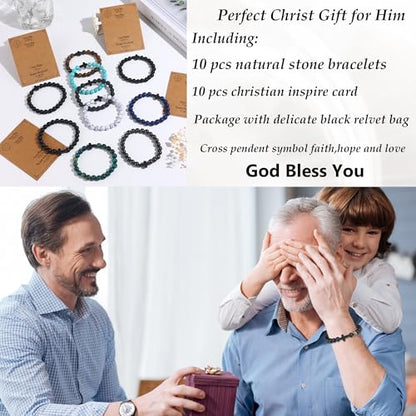SONNYX 10PCS Religious Cross Beaded Bracelets for Men