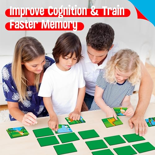 SpriteGru Jungle Animal Memory Game, 28 Chunky Cards Wild Animal Head Tail Matching Game 1-5 Players Memory Matching Game for Age - style: Jungle Animal