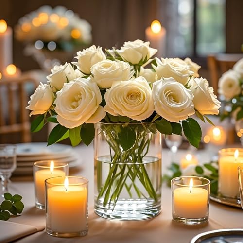 TBWIND 2pcs 6" x 4.7" Clear Glass Cylinder Vases for Centerpieces - size: 2 Pack 6" x 4.7" Wide Mouth - Clear