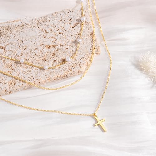 Turandoss Layered Cross Necklaces Stack for Women Girls, Christian Gift - color: Cross-Clip Bead