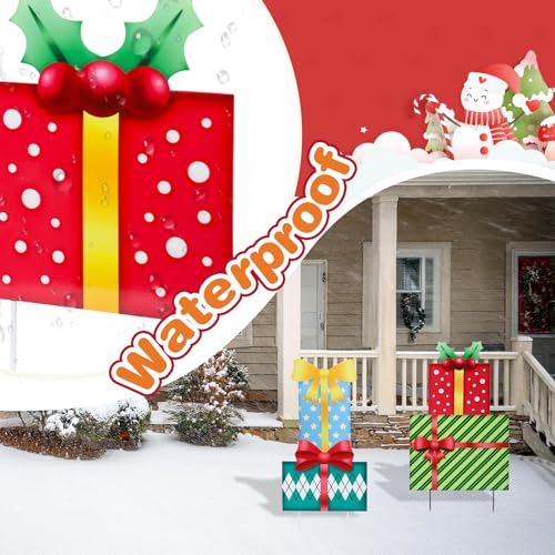 Bshine Christmas Outdoor Decor Stake,41.5" Metal Xmas Box Yard Sign,4 Pack - size: 41.5" Gift