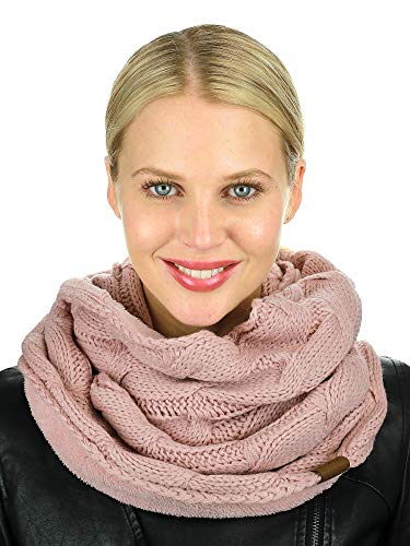 C.C Women's Winter Cable Knit Sherpa Lined Warm Infinity Pullover Scarf - color: Rose