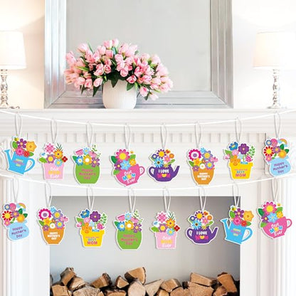 ANGOLIO Mother's Day Craft Kit - 123Pcs Mother's Day Flowers DIY Paper Craft Kit Make Your Own Flower Pot Hanging Ornaments with Floral Stickers Thankful Gift for Mom Ladies Classroom DIY Art Activity - style: Mother's Day