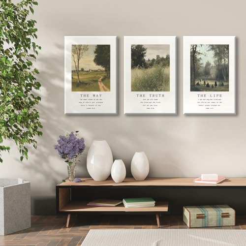Christian Canvas Wall Art, Religious Scripture The Way The Truth The Life Poster, Set of 3 Bible Verses Print, Biblical Landscape Picture, Modern Spiritual Painting for Prayer 8x12in Wrapped Canvas - color: Set 2-Wrapped, size: 8L" x 12W"