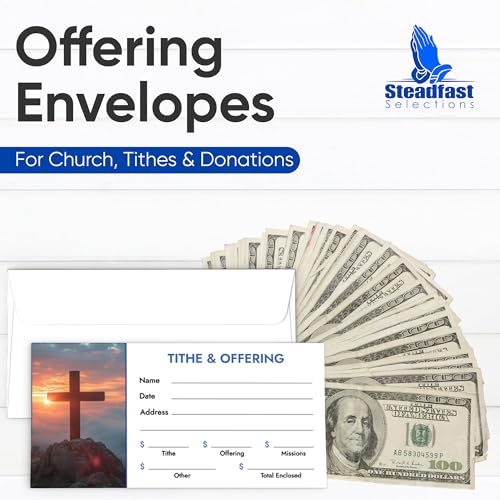 Christian Church Tithing Envelopes Self-Seal (500 Pack) - 6.5"x3.5" Offering Envelopes with Pre-Printed Fields for Tithes, Offerings, and Missions (Modern)