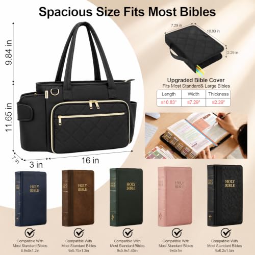 Large Bible Tote Bag for Women, Elegant Black