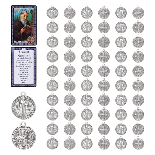 60 Pcs St Benedict Medals,Catholic Saint Benedict Medal for Jewelry Pendant Rosary Parts Making Supplies,Religious Metal Charm Medalla De San Benito - color: 60 Pcs St Benedict