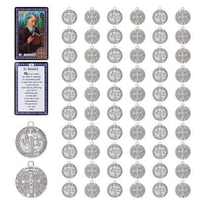 60 Pcs St Benedict Medals,Catholic Saint Benedict Medal for Jewelry Pendant Rosary Parts Making Supplies,Religious Metal Charm Medalla De San Benito - color: 60 Pcs St Benedict