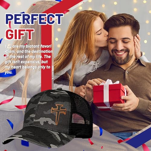 3D Embroidered Christian Hat for Men & Women, Jesus Faith Cross Hat, Religious Gifts for Christians Clothes - color: Leather - Camouflage