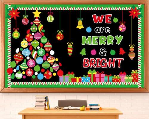 Christmas Religious Bulletin Board Decorations Set Xmas Tree with Hanging Ornaments Gift Boxes We are Merry and Bright Cutouts for Classroom Winter Holiday School Home Wall Party Decor Supplies - style: Merry and Bright