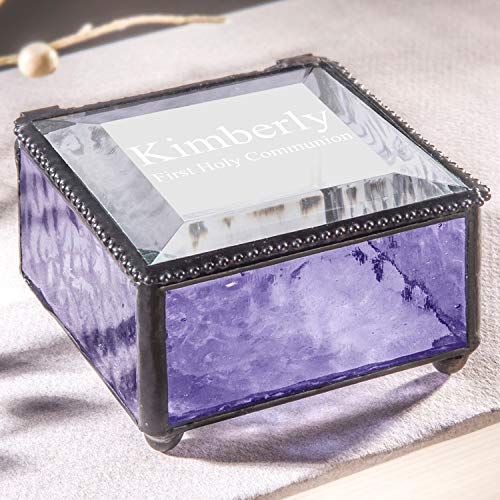 First Communion Gift Personalized Jewelry Box Engraved Keepsake Stained Glass J Devlin Box 899 EB218-2 (Purple) - color: Purple