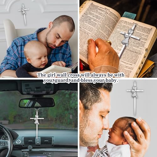 Anwlki Baby Wall Cross Decor Boys Girls Kids Prayer Baptism Gifts for Christening, First Holy Communion, Baby Shower, Birthday (Girl, 1)