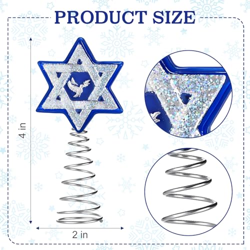 Namalu Christmas Hanukkah Tree Topper 4 Inch Mini Star of David Tree Topper Small Hanukkah Ornament Decor for Chanukah Jewish Home Xmas Wine Bottle Wedding Bridal Shower Holiday Party Decoration - style: Hexagram