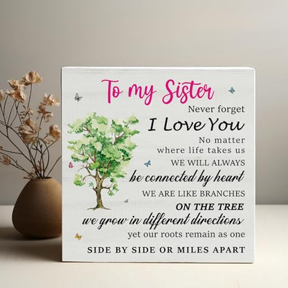Sister Office Wood Box Sign Decor Desk Sign, To My Sister Birthday Christmas Wedding Gifts for Sister Bestie Gift, Soul Sister Wooden Box Block Sign Home Office Shelf Decoration10PF028