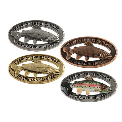 Rainbow Trout Pin, Catch and Release, Lapel, Hat, Pins, Brooch, Brooches, Jewelry, Gift, Handmade in the USA, 200 Fish Designs Available. - color: Antique Pewter