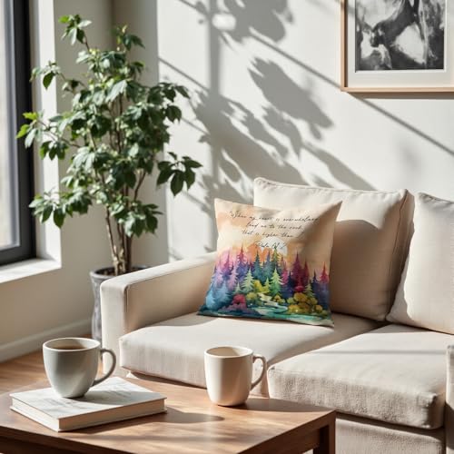 Colorful Forest Christian Pillow Covers 18x18, Christian Room Decor, Psalm 61:2 Bible Verse Scripture Watercolor Forest Sun Decorative Throw Pillow Covers for Home Bedroom Living Room